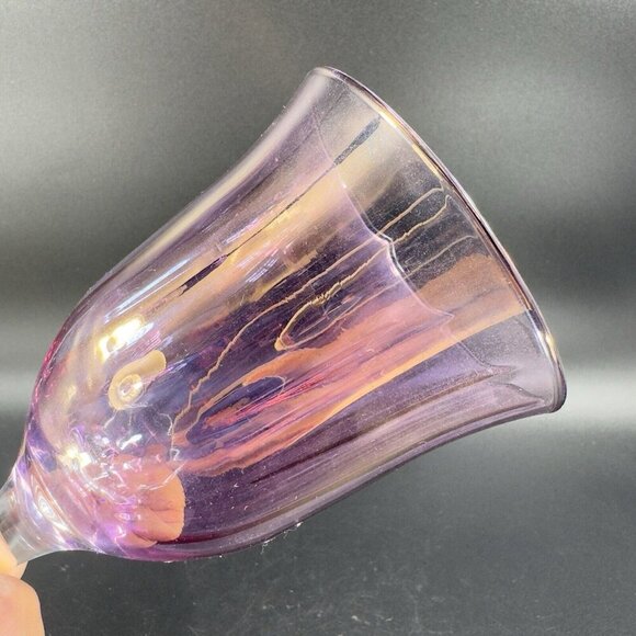 Italian Amethyst Iridescent Glass Goblet Drinking Glasses Cups Made Italy Set 2 - Picture 9 of 14